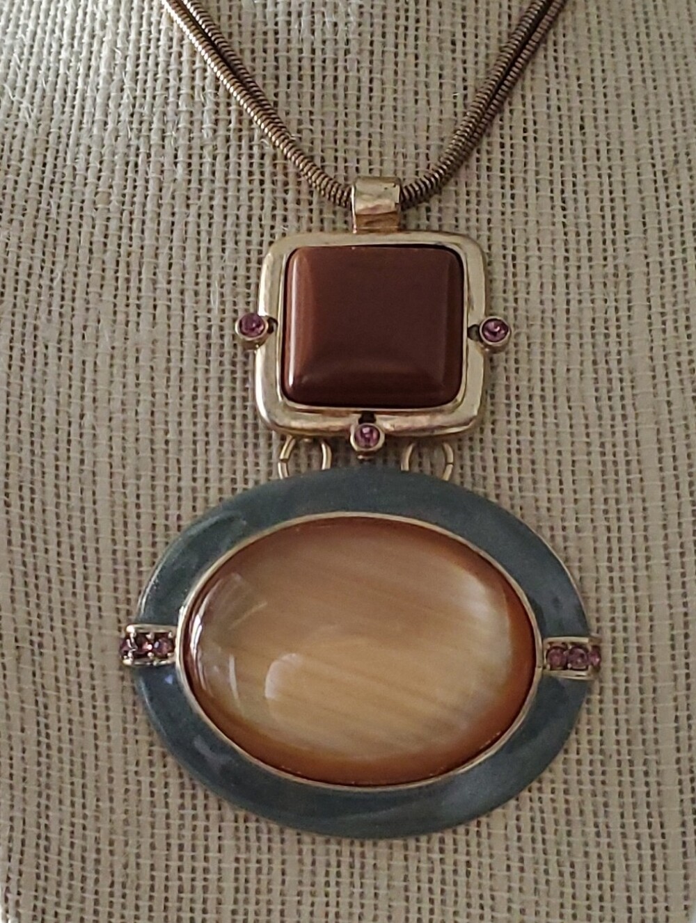 Chico's Gold-Tone Pendant Necklace with Brown and Cream Accents